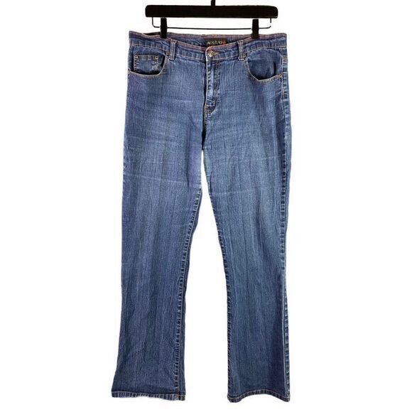 Adolfo Bootcut Jeans Womens Size 12 Boot Cut Mid Rise‎ Ramie Spandex Blue Denim - Picture 1 of 10